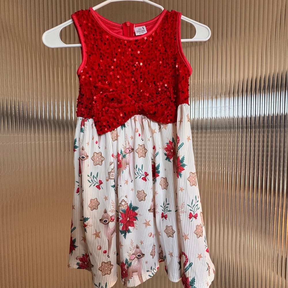 Red and White Floral Kids Dress size 7/8. New